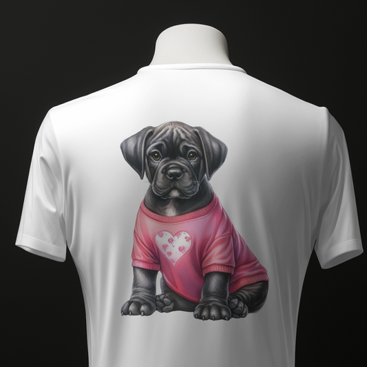 Black Dog In Pink Heart Sweater - Valentines - DTF Transfer