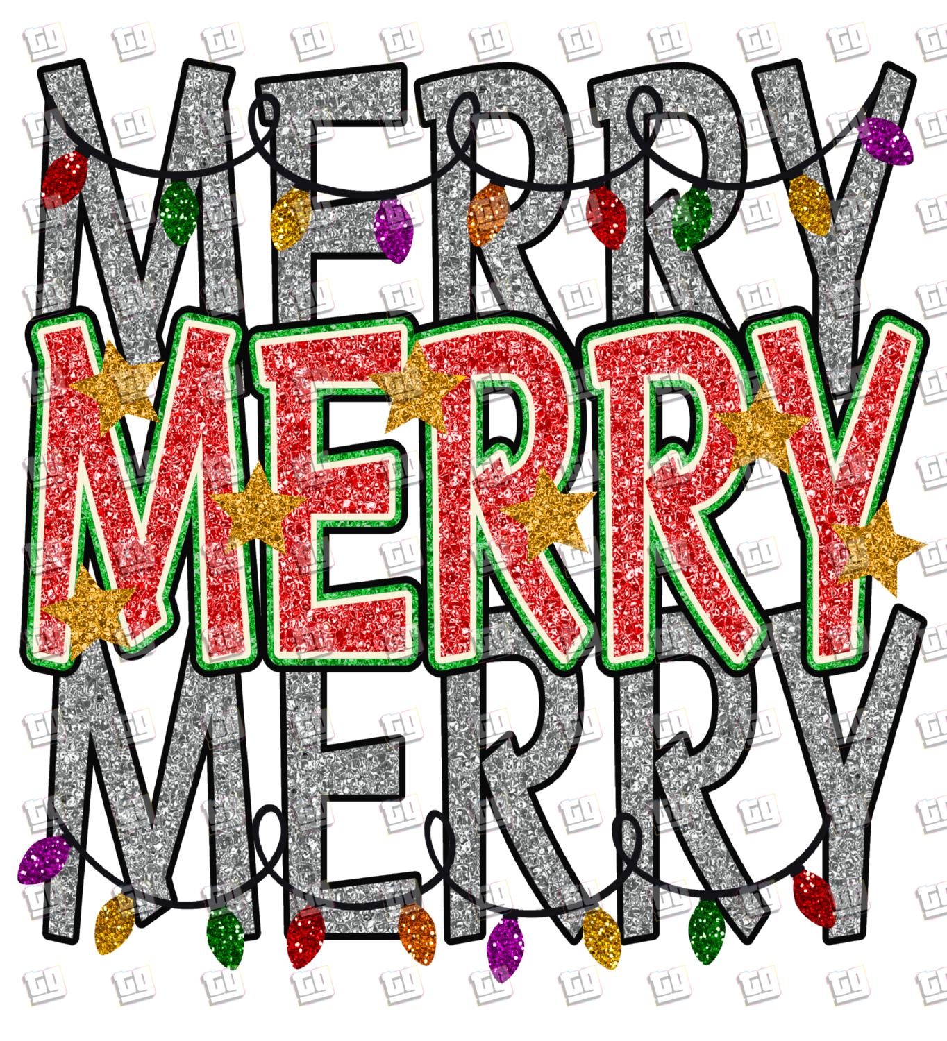 Merry Merry Merry Sequins Glitter - Holidays - DTF Transfer