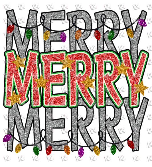 Merry Merry Merry Sequins Glitter - Holidays - DTF Transfer