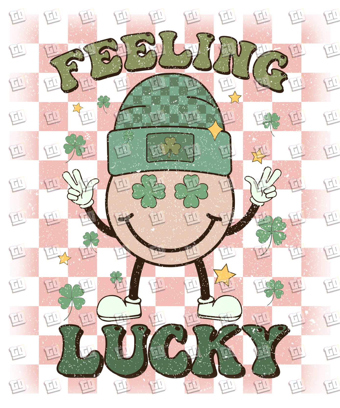 Feeling Lucky Retro Smiley Face In A Hat - St. Patrick's Day - DTF Transfer