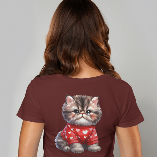 Munchkin Cat With Red Heart Shirt - Valentines - DTF Transfer