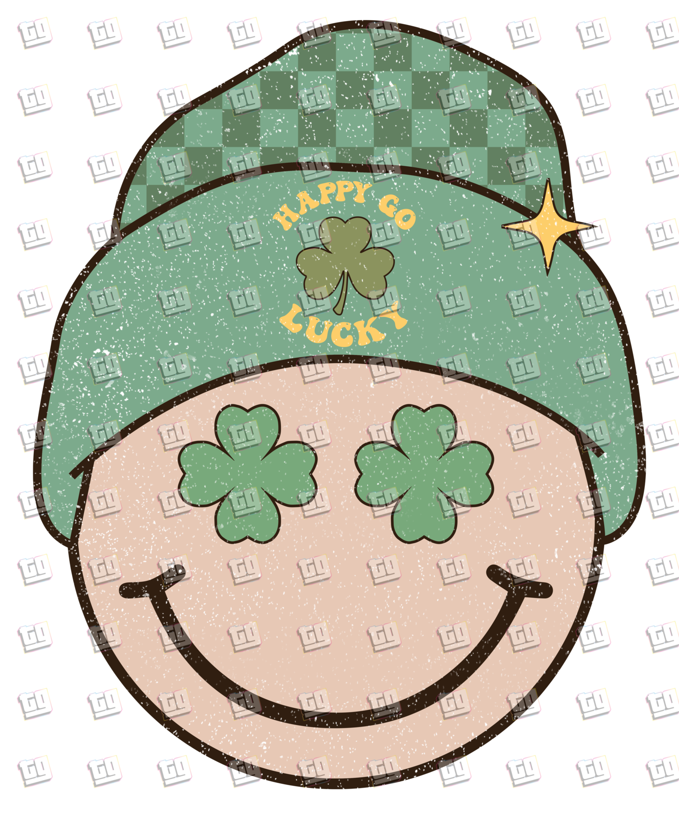 Happy Go Lucky Smiley Face - St. Patrick's Day - DTF Transfer