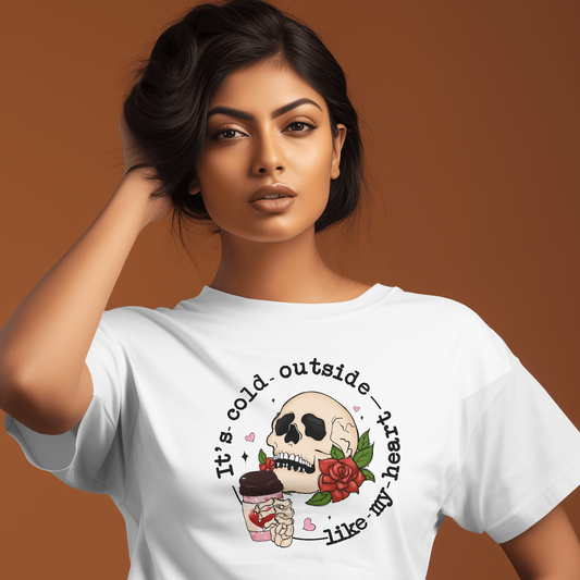 It's Cold Outside Like My Heart (Skeleton Drinking Coffee)  - Valentines - DTF Transfer
