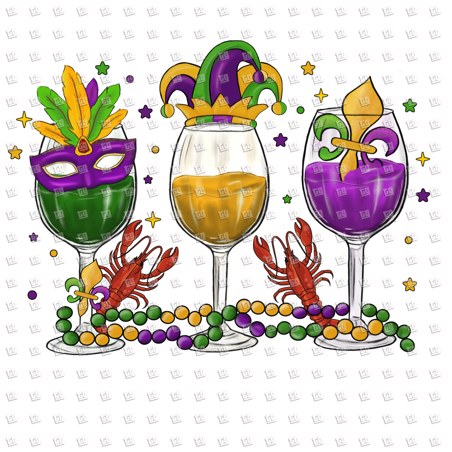 Mardi Gras Glasses Lobsters and Beads - Mardi Gras - DTF Transfer