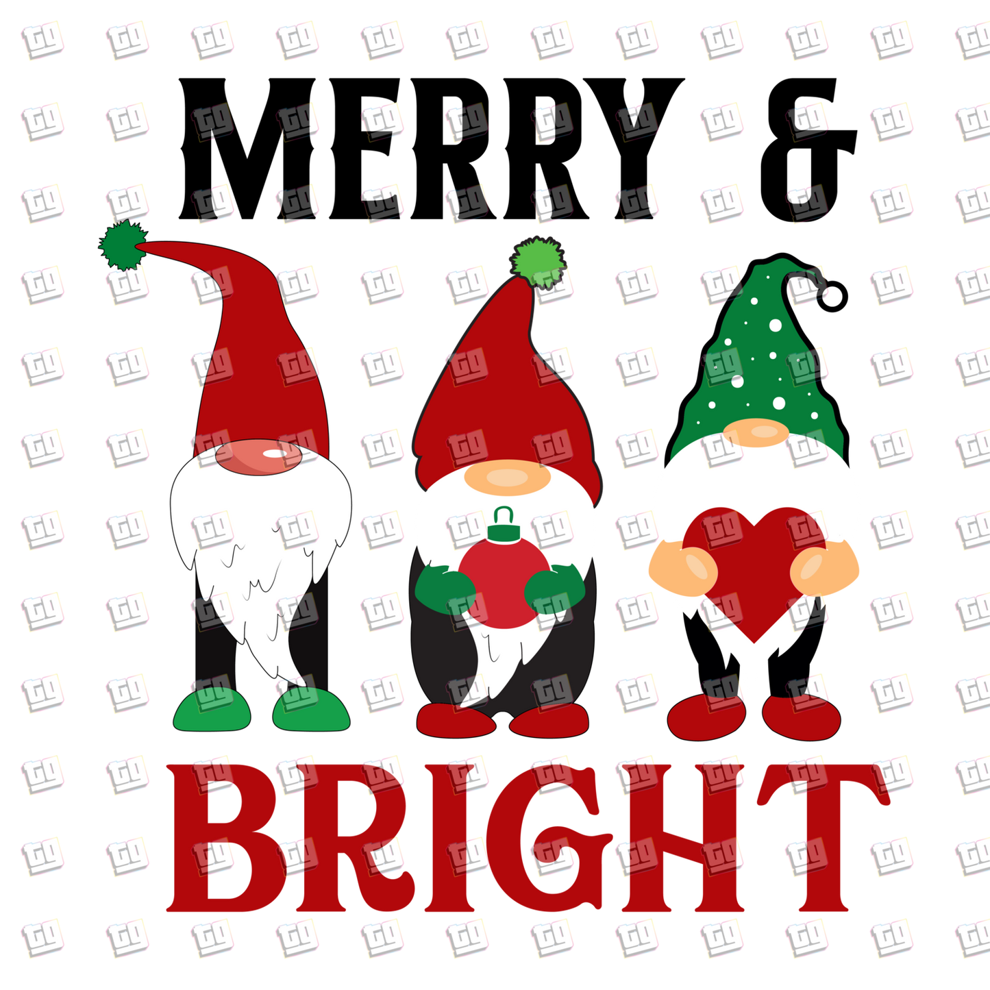 Merry & Bright Christmas Gnomes - Holidays - DTF Transfer