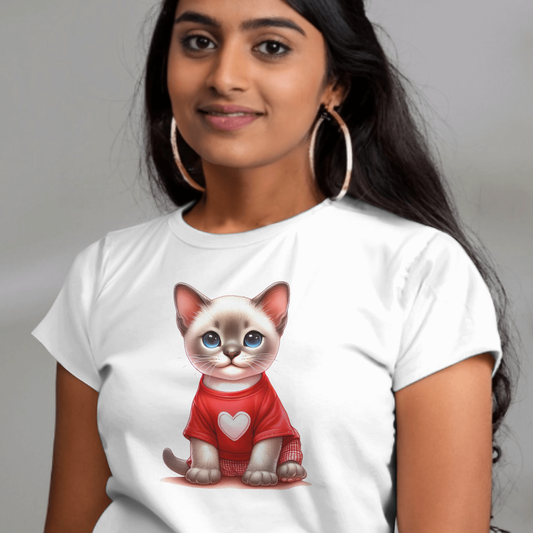 Short Haired Kitten With Red Heart Sweater - Valentines - DTF Transfer