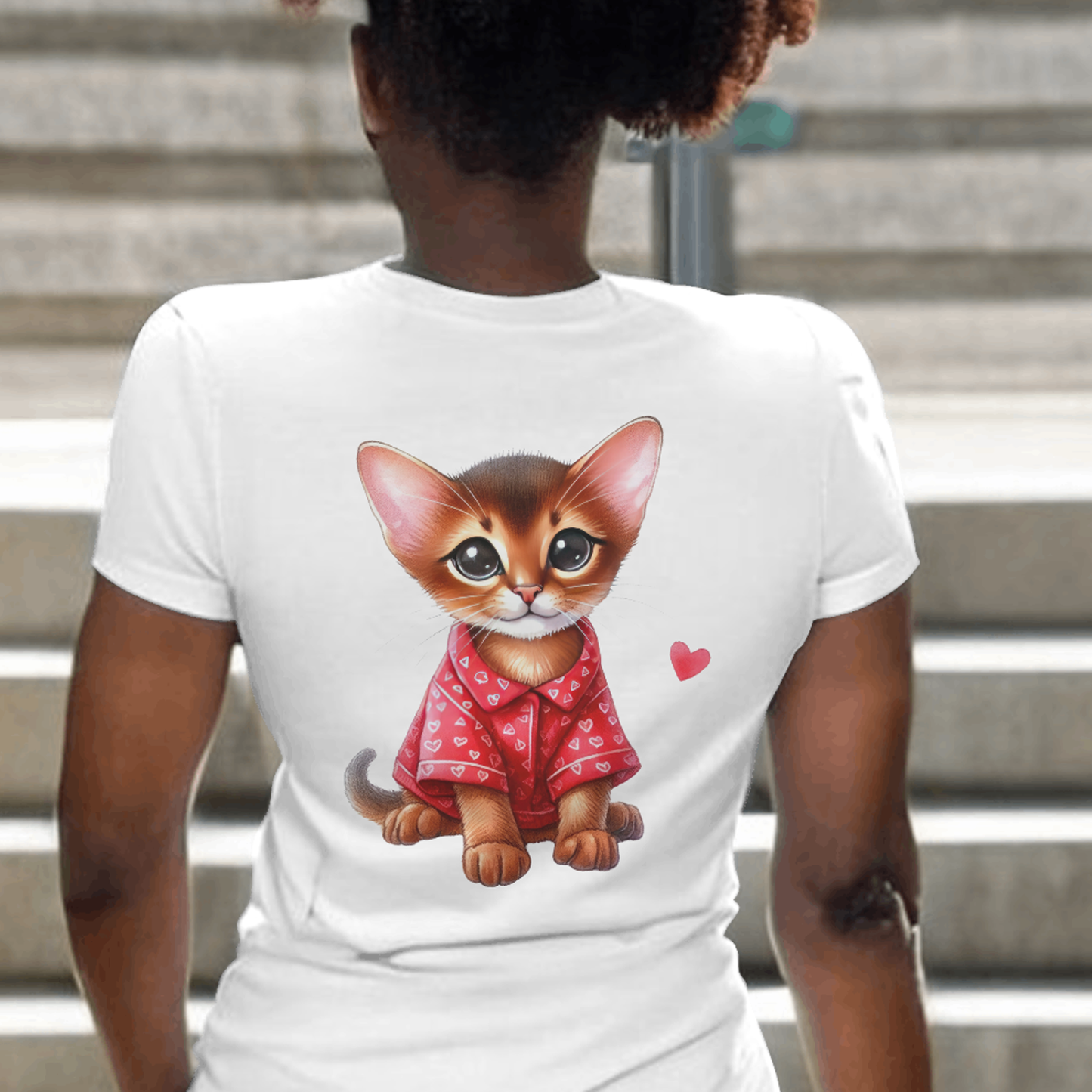 Cute Kitten with Pointy Ears and Pink Heart Shirt` - Valentines - DTF Transfer