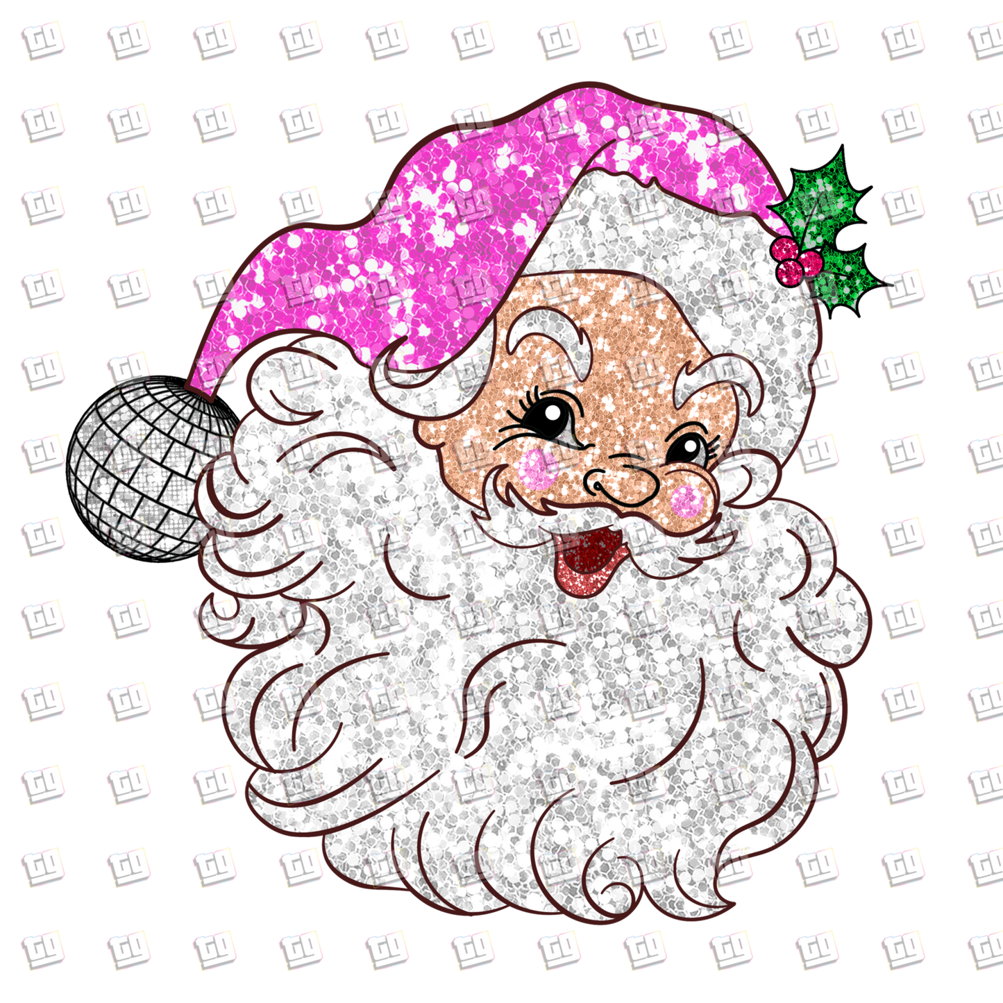 Pink Santa Christmas Sequins Glitter - Holidays - DTF Transfer