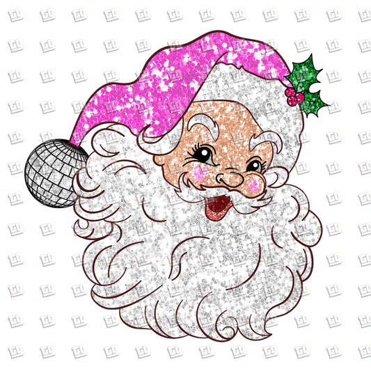 Pink Santa Christmas Sequins Glitter - Holidays - DTF Transfer