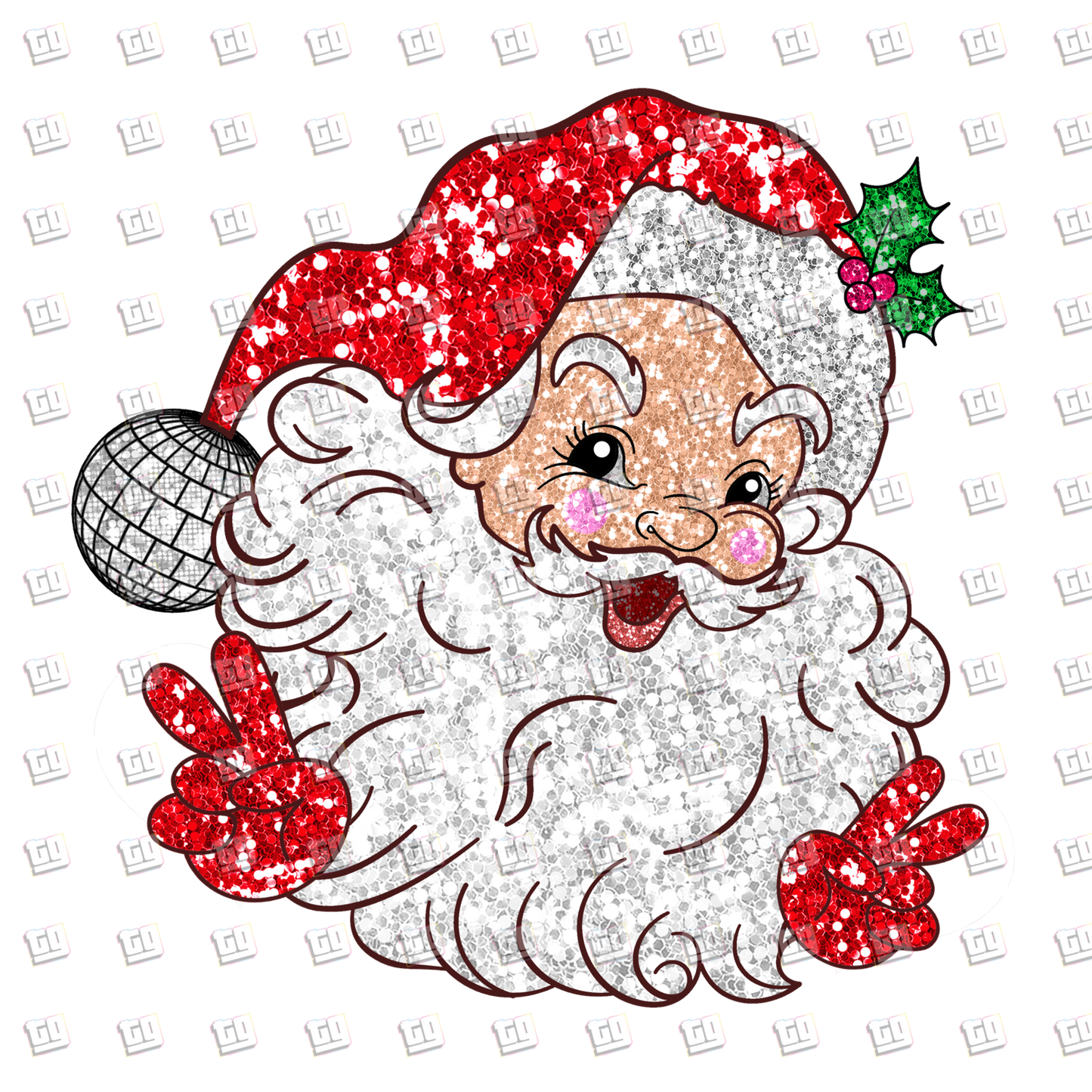 Red Santa Christmas Sequins Glitter - Holidays - DTF Transfer