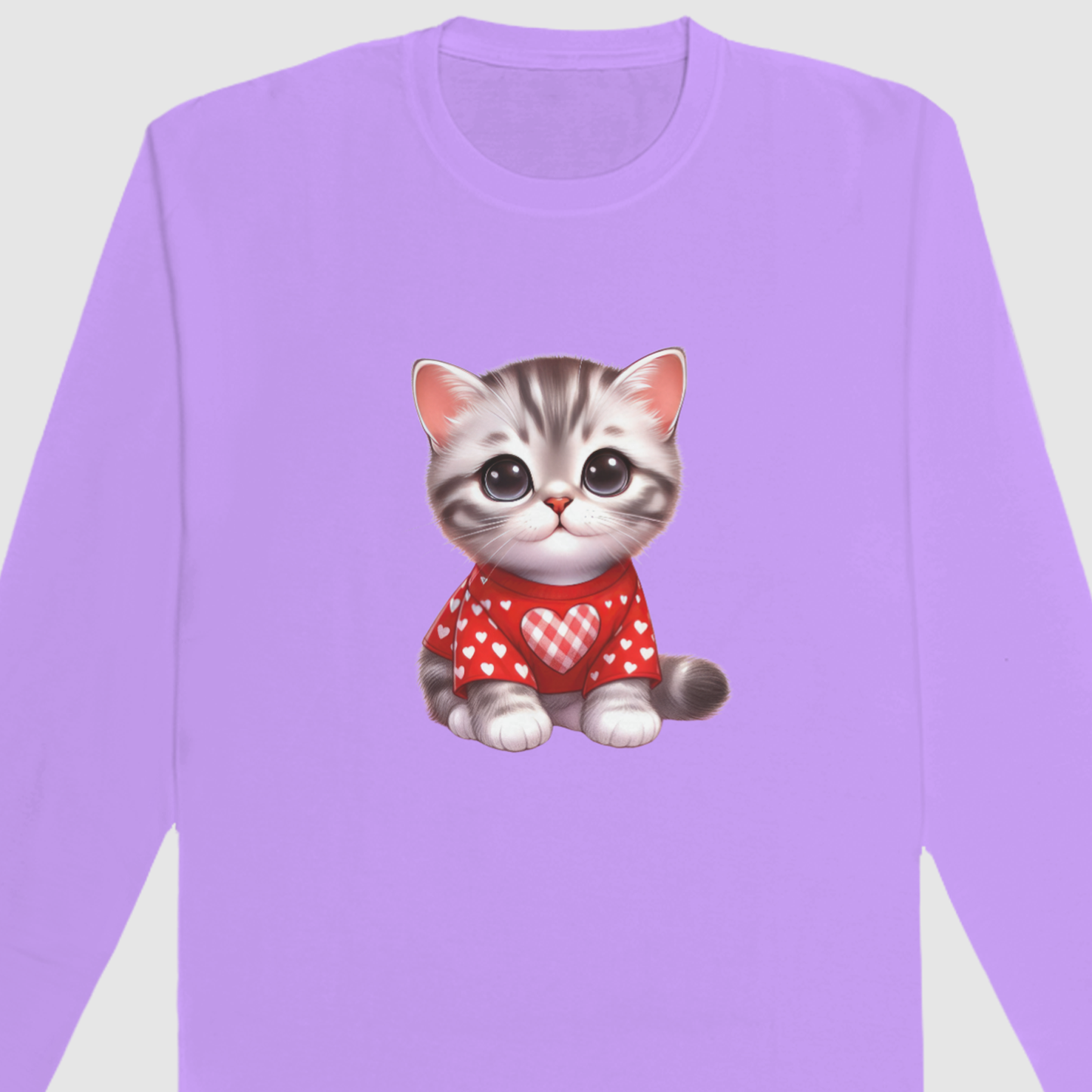 Cute Kitten With Red Shirt With Heart Pattern  - Valentines - DTF Transfer