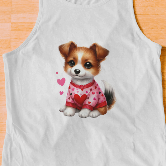 Puppy In Pink Heart Sweater - Valentines - DTF Transfer