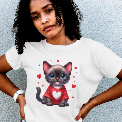Kitten with Red Heart Shirts and Floating Hearts - Valentines - DTF Transfer